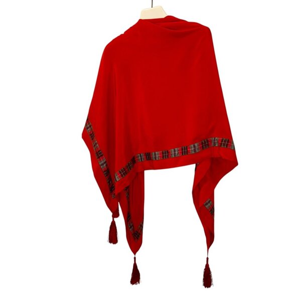 Givenchy Paris Vintage SIlk red Scottish Stewart Plaid trim shawl scarf wrap - Picture 1 of 6